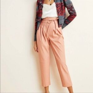 Anthropologie Blank NYC Chelsea Faux Leather Cropped Belted Pants in Peach 29 NW